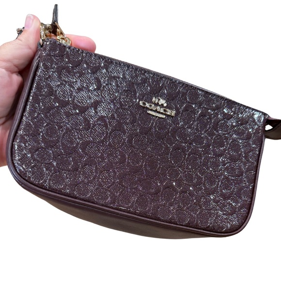 Coach NWOT F11940 Dark Purple/Brown w/ glitter, Leather Wristlet/Shoulder Bag - Picture 1 of 12